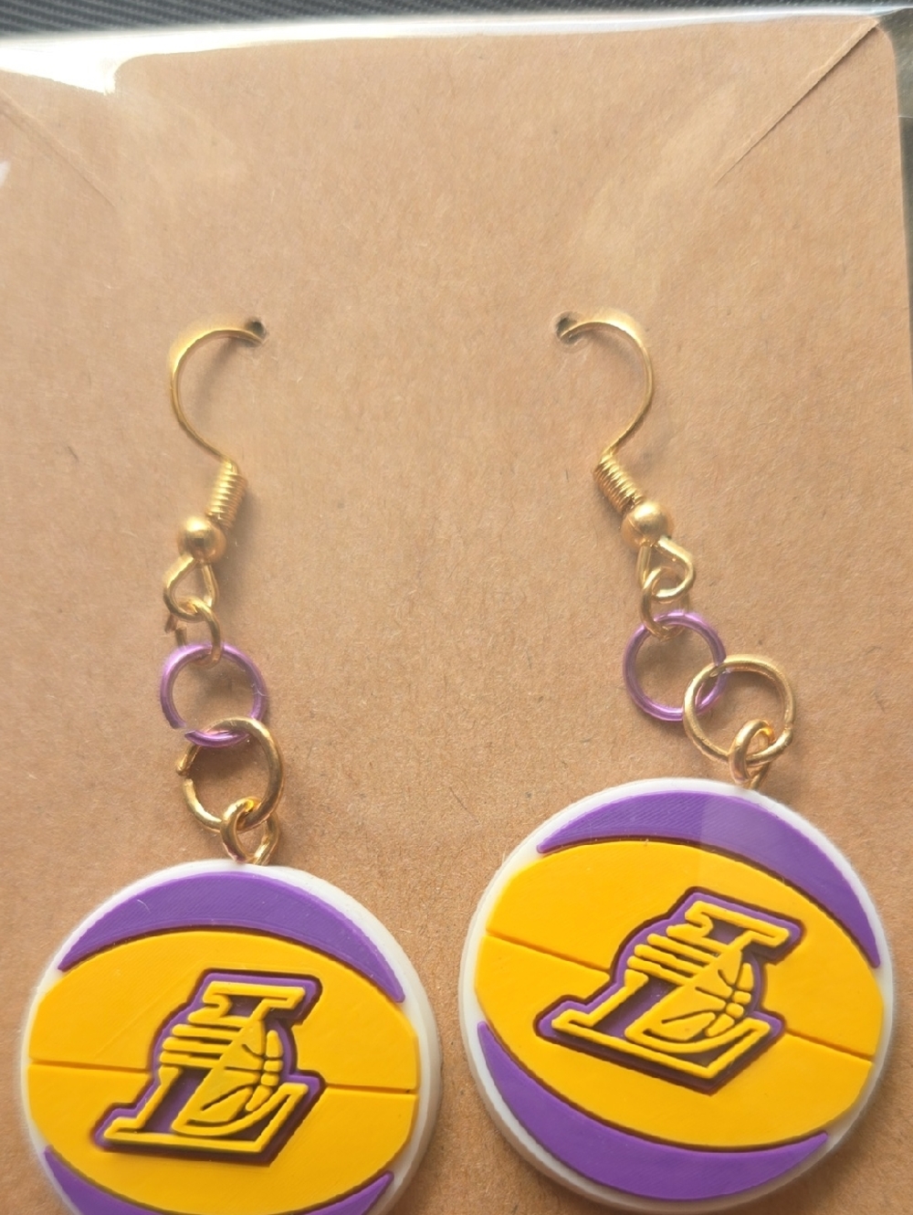 Los Angeles Lakers Dangle Earrings - Purple & Gold